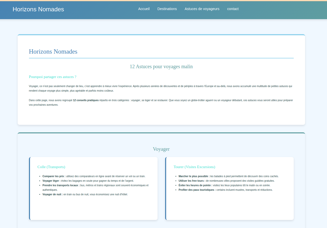 Aperçu du template de site Travel