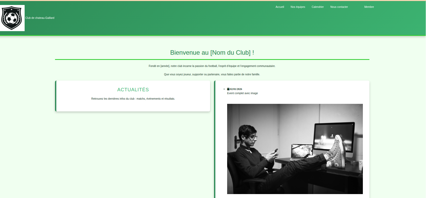 Aperçu du template de site pour FootClub
